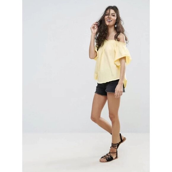Free People Darling Lemon Cold Shoulder Yellow Babydoll Blouse Tank Top Large - Picture 3 of 12
